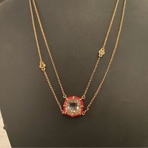 KATE SPADE NEW YORK SQARE RHINESTONE WITH PINK ENAMEL CRYSTAL EMBELLISHED CHAIN